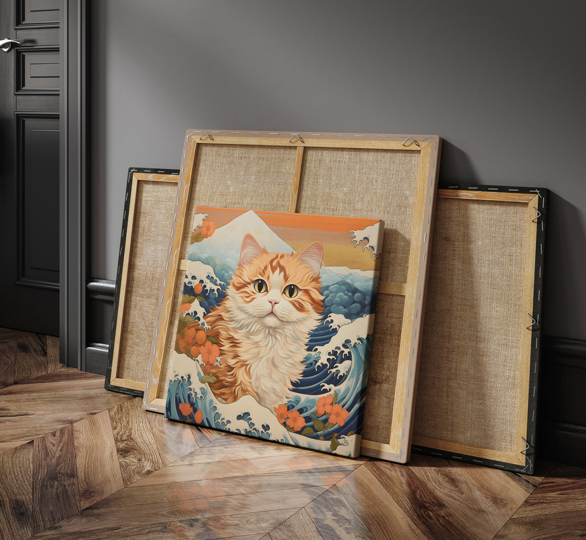 Ukiyo-e Cat as a square canvas