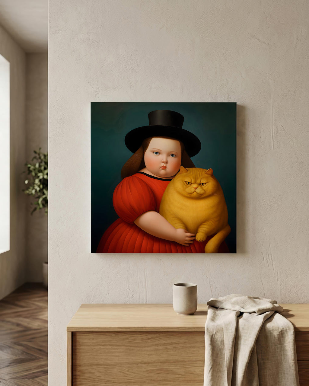 Girl & Her Unimpressed Ginger Cat as a square canvas