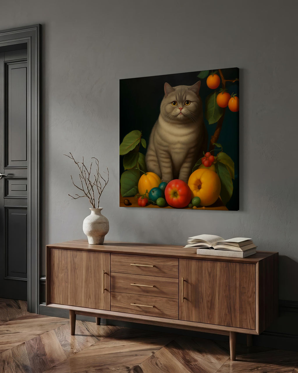The Contented Gray Cat as a square canvas