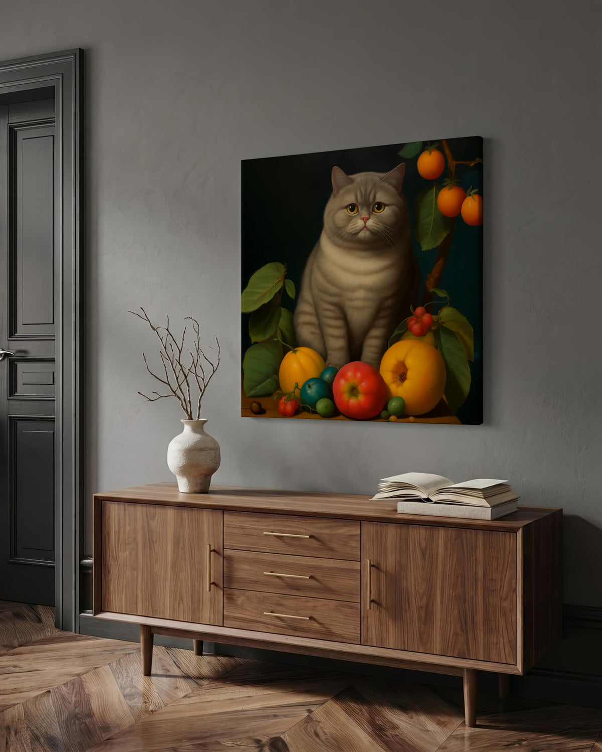 The Contented Gray Cat as a square canvas