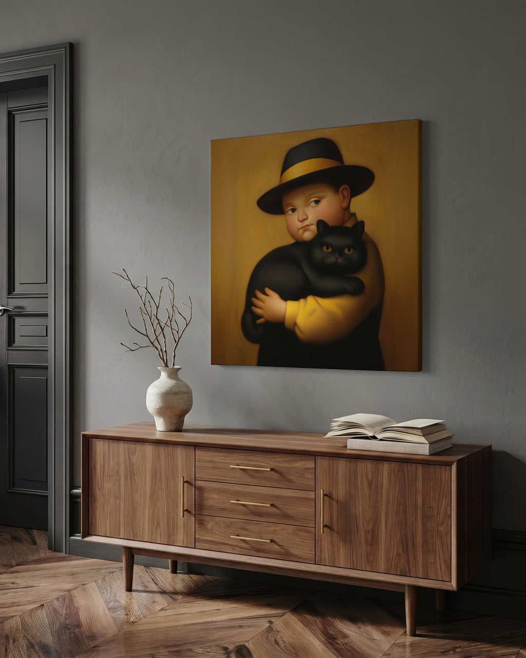 Boy & His Reluctant Black Cat as a square canvas (2)