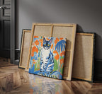 Blue Cat in Matisse-Inspired Cut-Outs as a square canvas