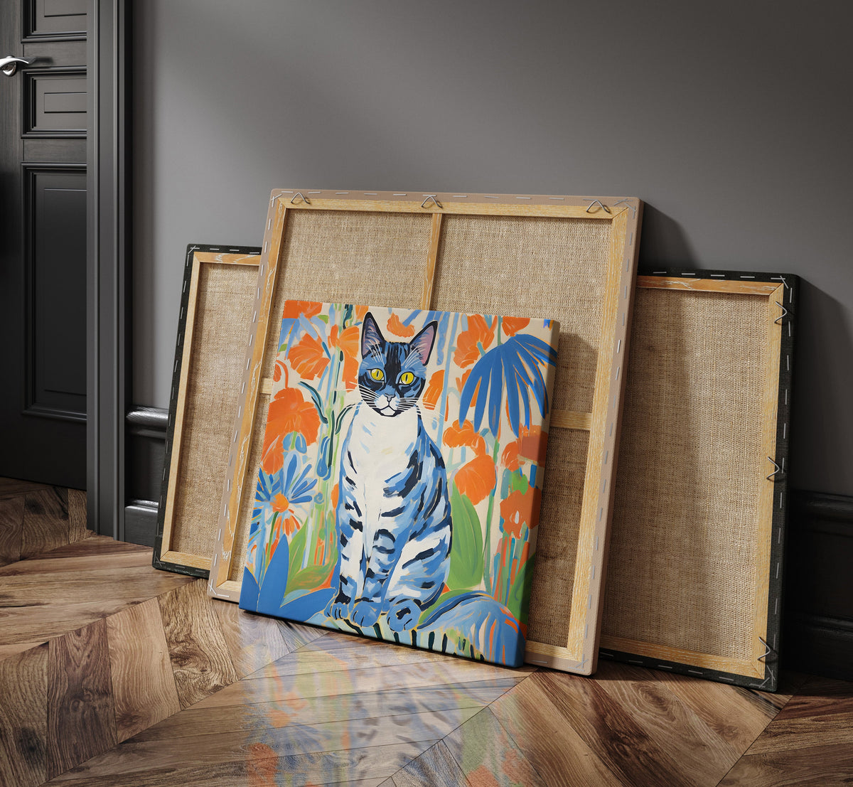 Blue Cat in Matisse-Inspired Cut-Outs as a square canvas