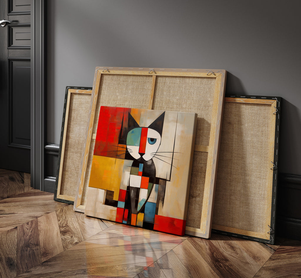 Mondrian Grid Cat No. 1 as a square canvas