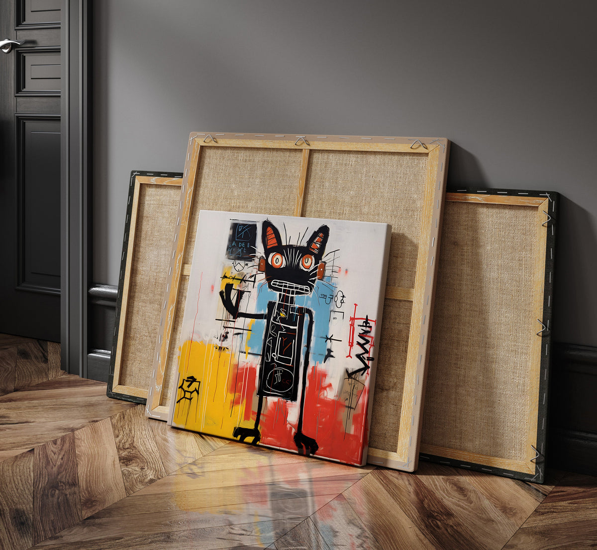Black Cat in Bold Abstract Color as a square canvas (2)