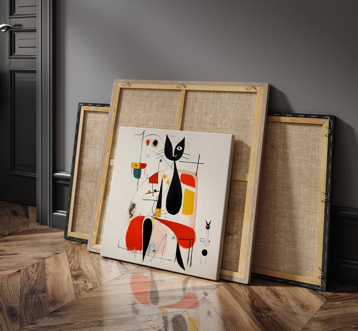Woman & Cat in Vivid Abstract as a square canvas