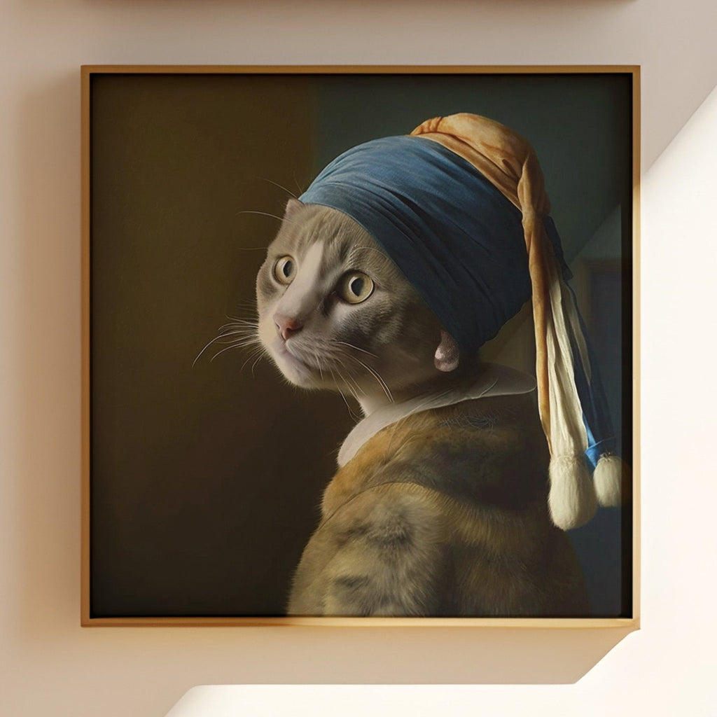 Pearl Earring Gray Cat in two square formats side by side
