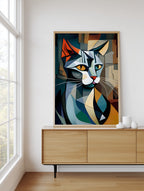 Many-Angled Cat framed above a sideboard