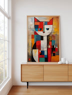 Mondrian Grid Cat No. 2 framed above a sideboard