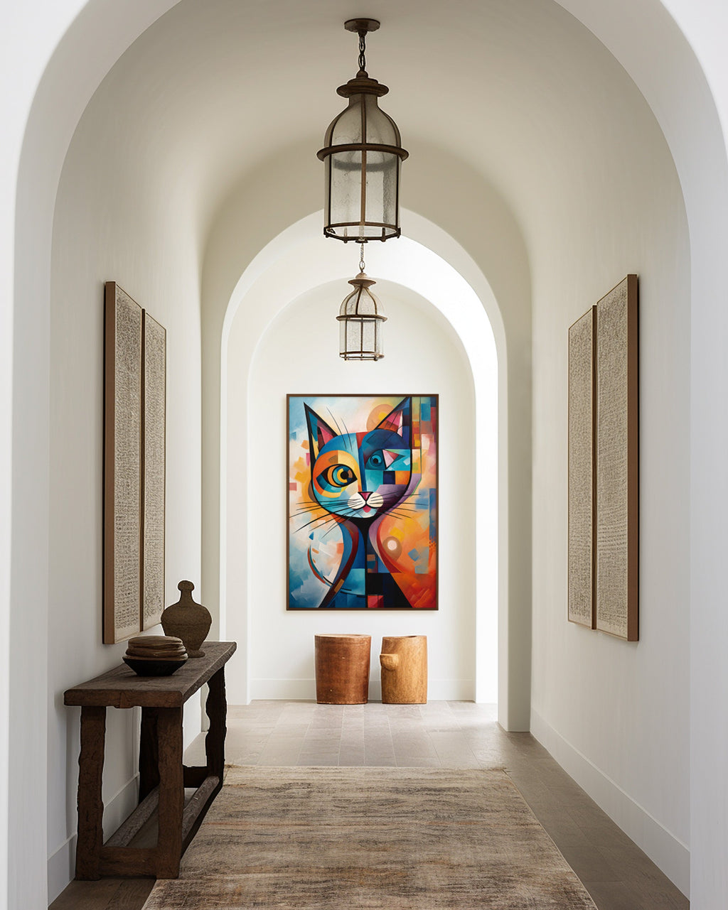 Geometric Cat after Kandinsky framed in a hallway