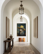 Cat in a Straw Hat framed in a hallway