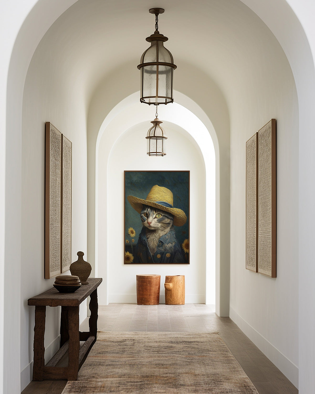 Cat in a Straw Hat framed in a hallway