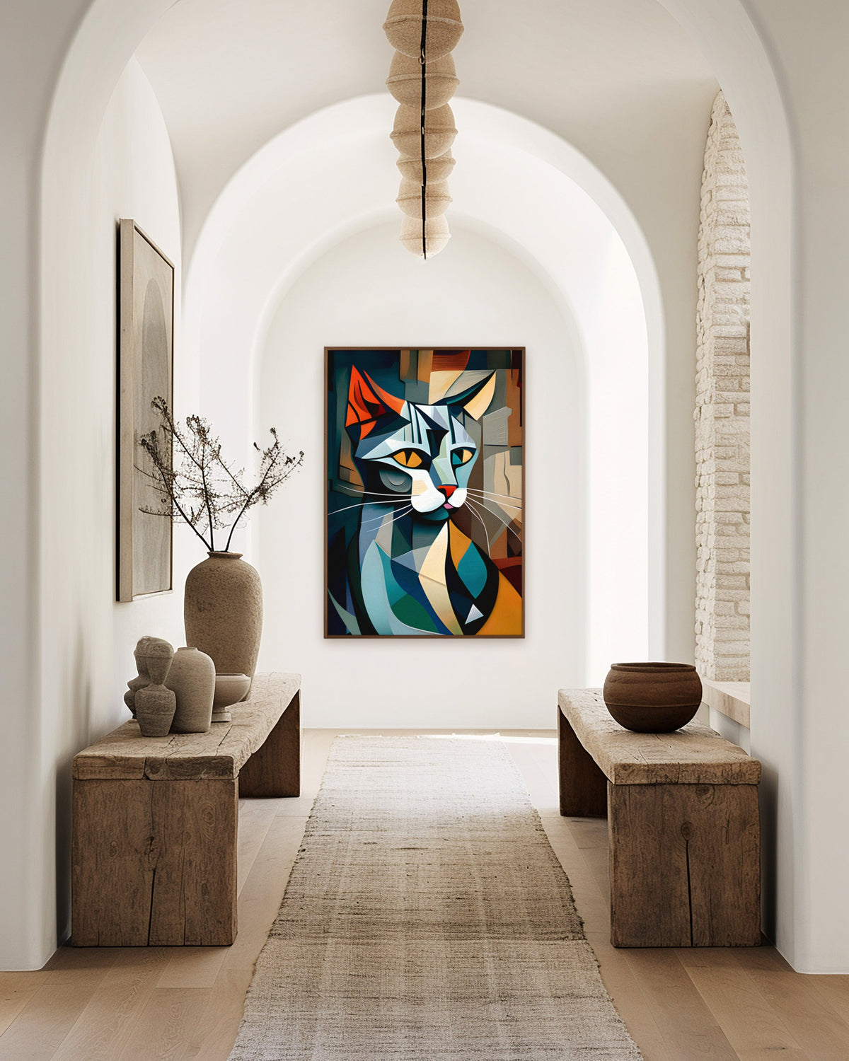 Many-Angled Cat framed in a hallway