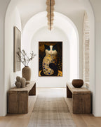 Golden Cat after Klimt framed in a hallway