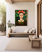 Flower-Crowned Woman & Black Cat framed in a hallway