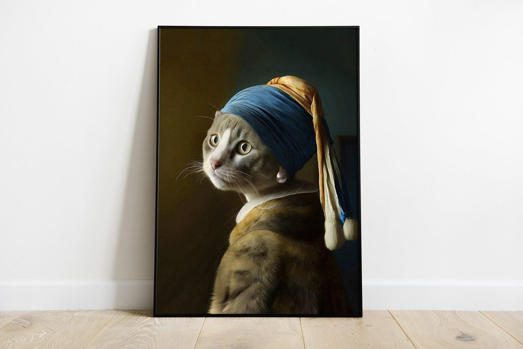 Pearl Earring Gray Cat – cat art print