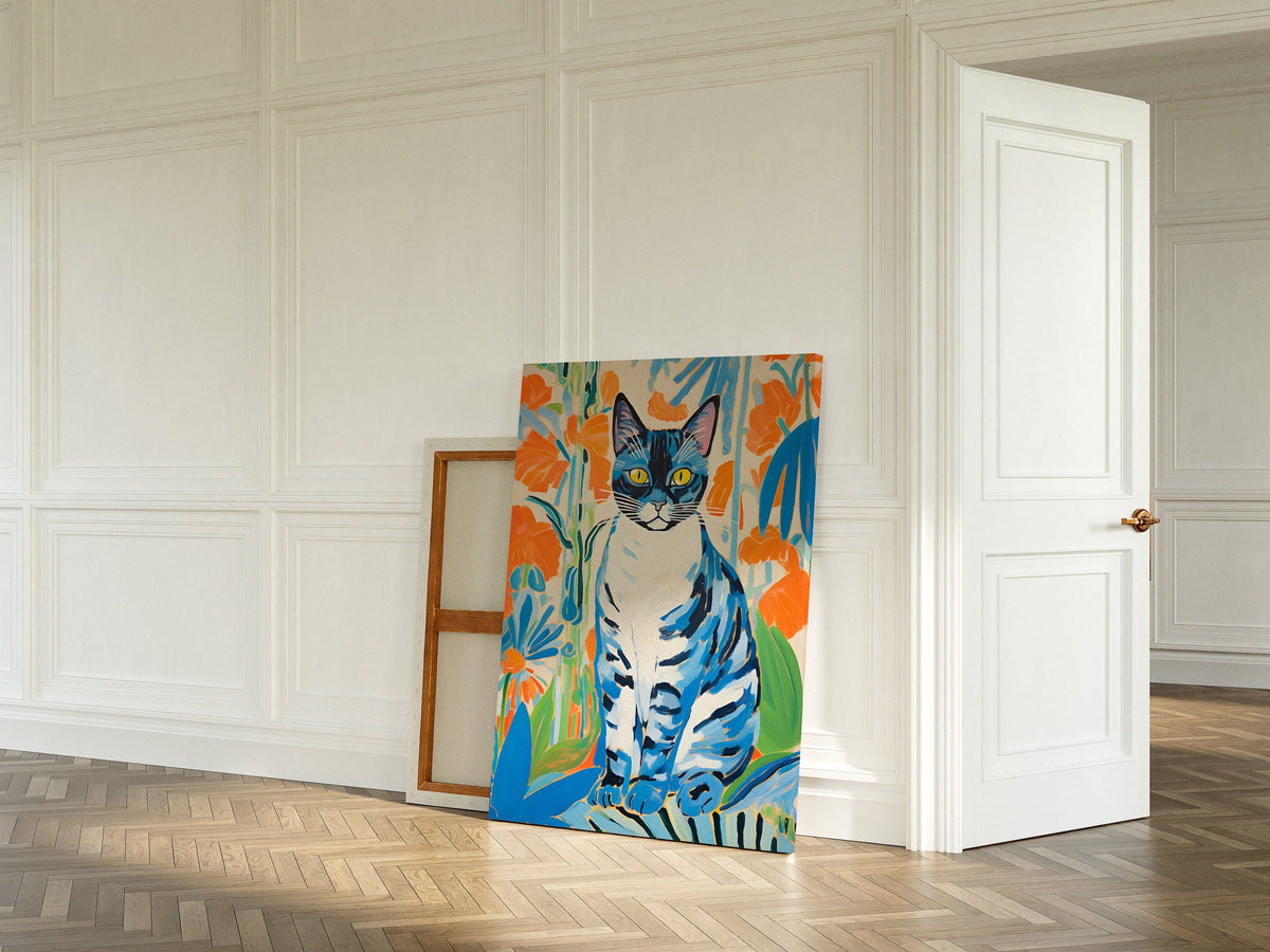 Blue Cat in Matisse-Inspired Cut-Outs – cat art print (2)