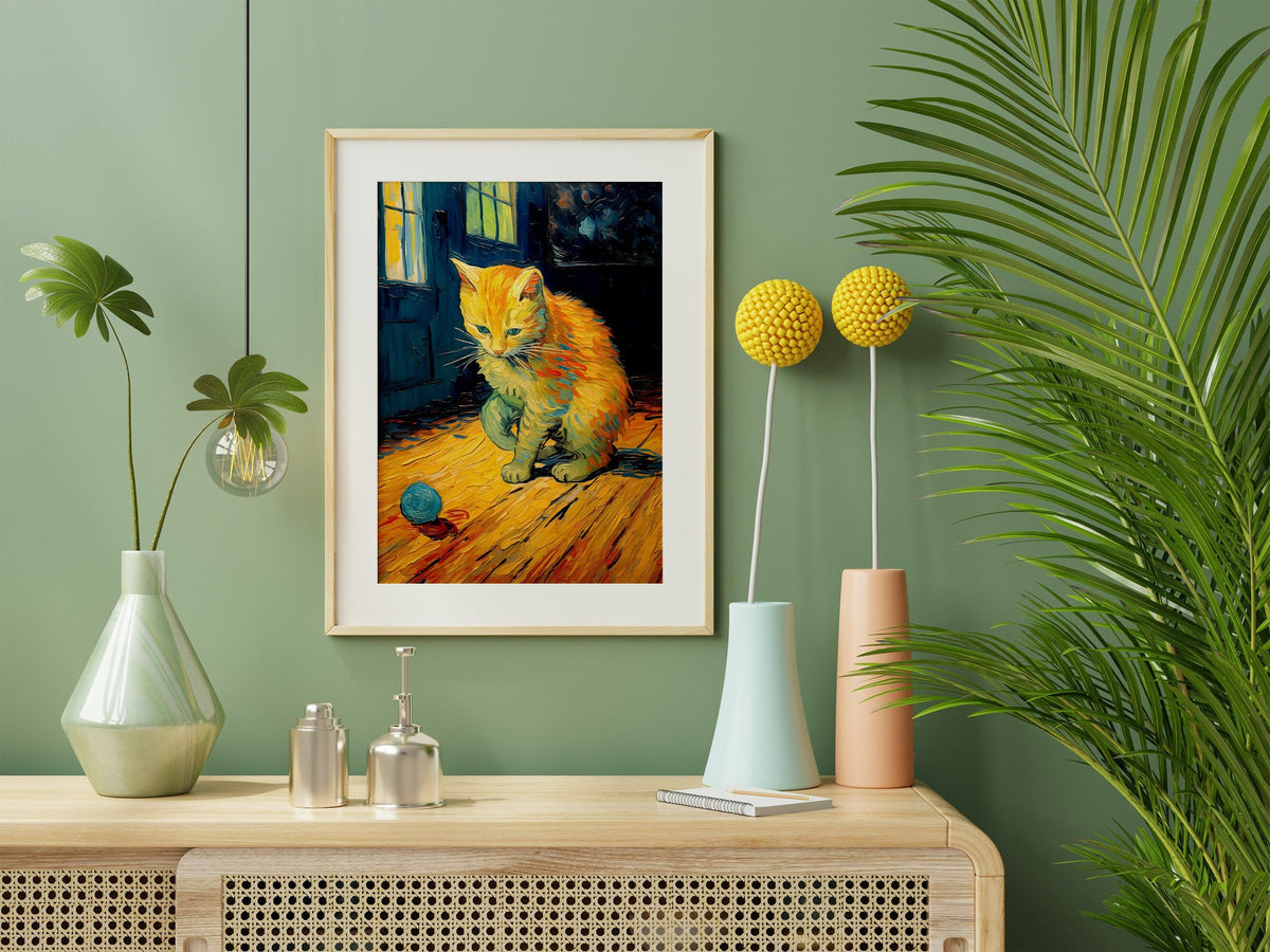 Ginger Kitten in Van Gogh Brushwork – cat art print (7)