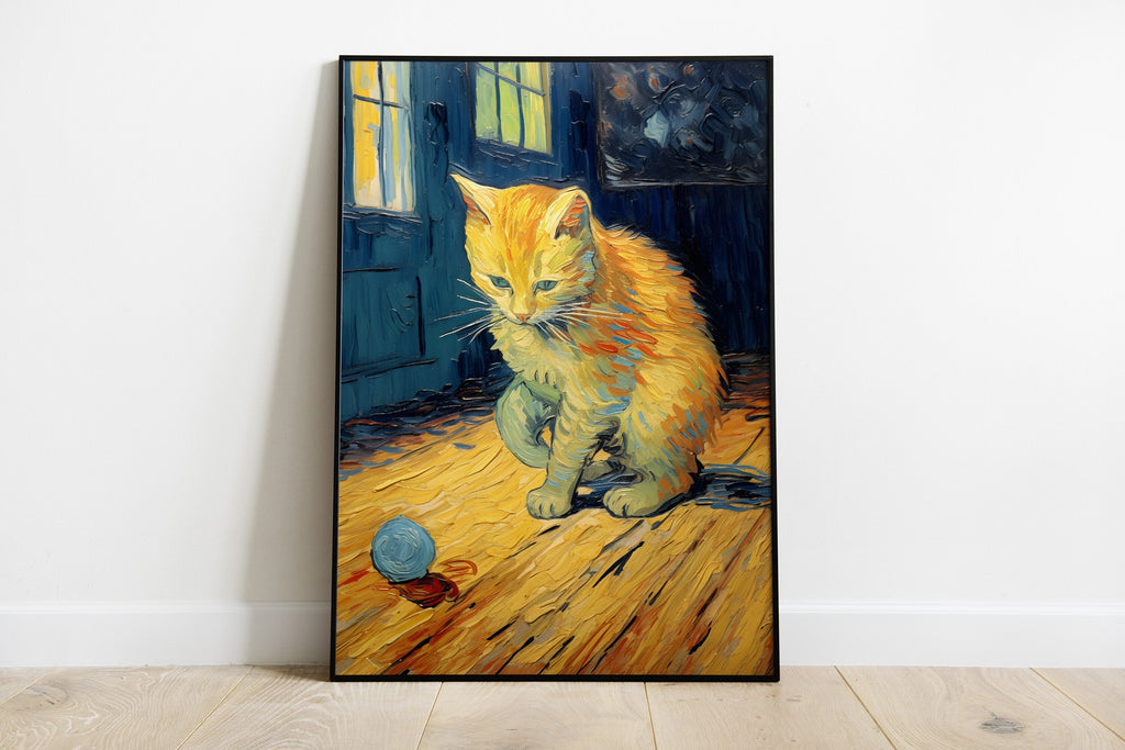 Ginger Kitten in Van Gogh Brushwork – cat art print