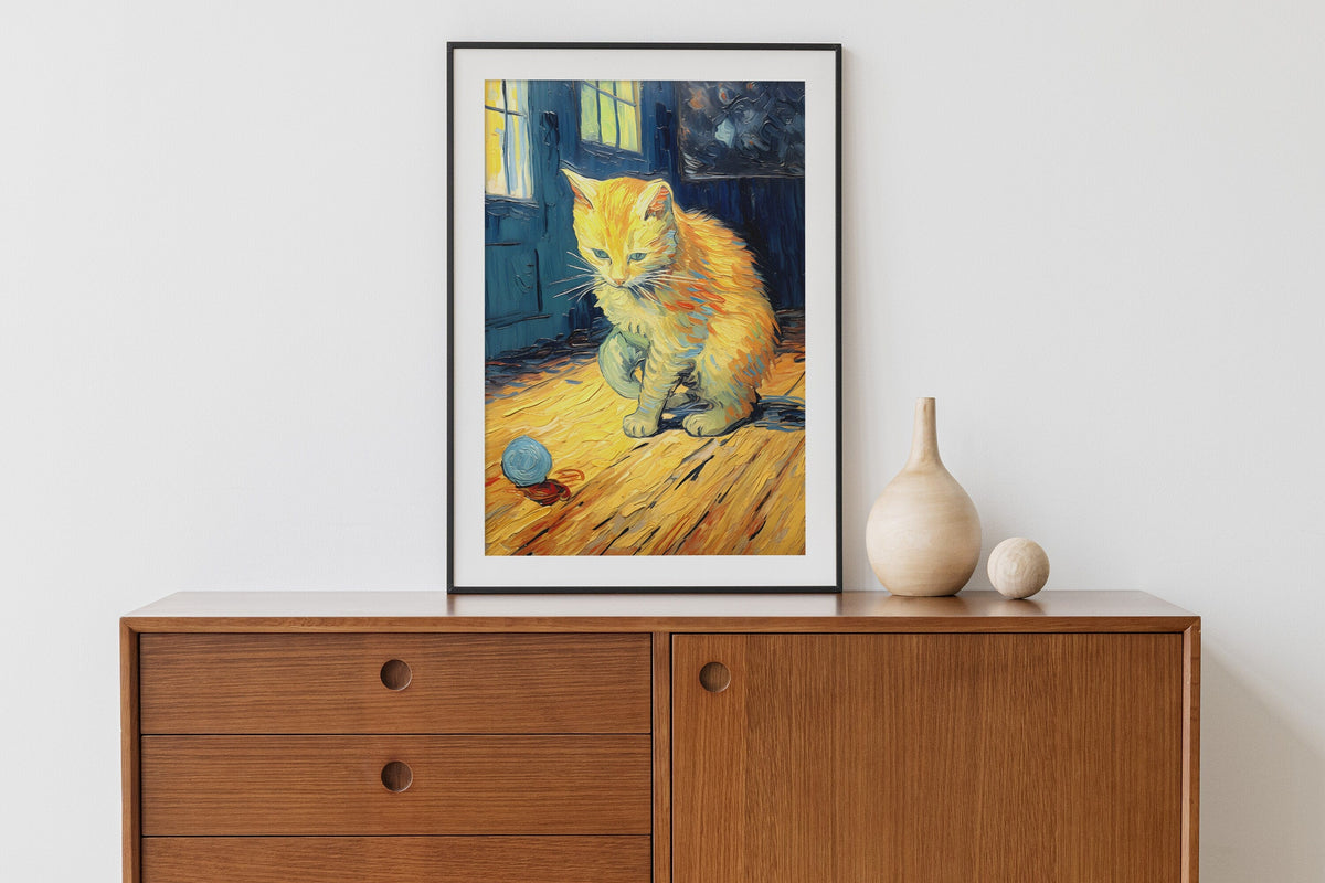 Ginger Kitten in Van Gogh Brushwork – cat art print (6)