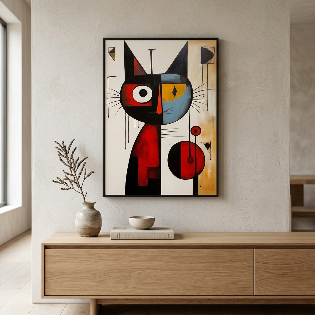 Playful Cat in Primary Colors styled in a room setting