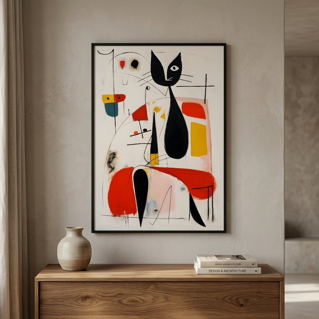 Woman & Cat in Vivid Abstract styled in a room setting