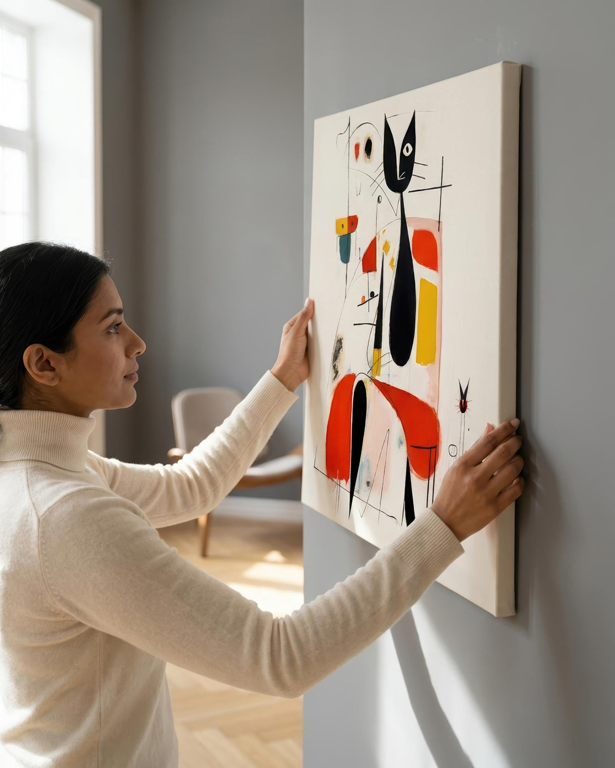 Woman & Cat in Vivid Abstract styled in a room setting (2)